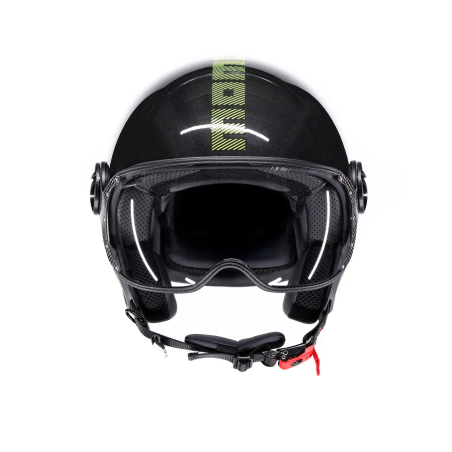 MOMO DESIGN CASCO JET FGTR CLASSIC STRIPES NERO LUCIDO / GIALLO FLUO