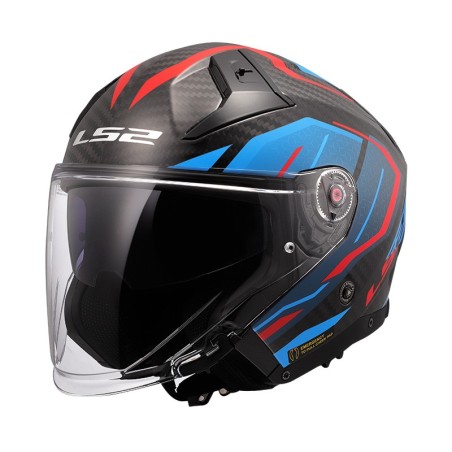 LS2 CASCO JET CARBONIO INFINITY II CARBON URUS GLOSS BLUE RED