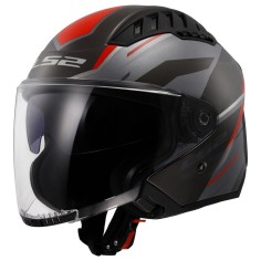 LS2 CASCO JET COPTER II DISTON GLOSSY GREY RED