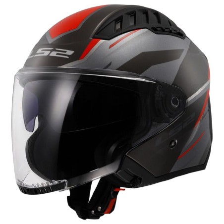 LS2 CASCO JET COPTER II DISTON GLOSSY GREY RED
