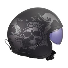 LS2 CASCO JET SPITFIRE II WILLY BLACK GREY MATT 2