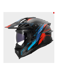 LS2 CASCO ADVENTURE EXPLORER EVO CARBON ARROW BLU ROSSO