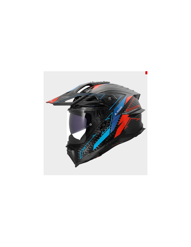 LS2 CASCO ADVENTURE EXPLORER EVO CARBON ARROW BLU ROSSO