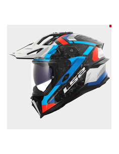 LS2 CASCO ADVENTURE EXPLORER EVO CARBON FALKUR BIANCO BLU ROSSO