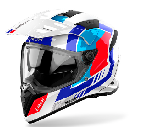 AIROH CASCO INTEGRALE BANDIT HORN BIANCO ROSSO BLU